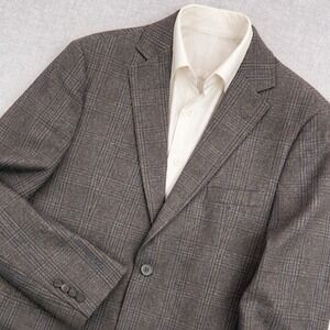 Billy Reid Wool Cashmere Windowpane Blazer Sport Coat Men 42R Brown Academia Ivy